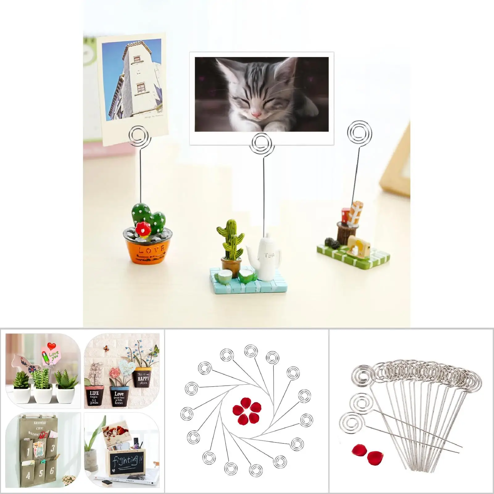 50pcs Metal Wires Photo Card Picture Memo Paper Note Display Clip Holders Flower Note Circle Star Heart Shape DIY Card Holder