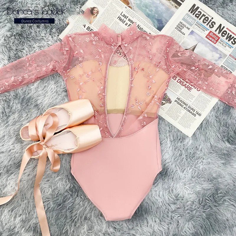 Ballet Leotard For Women's Practice Clothes Semi-through Lace Embroidered Gymnastics Leotard Ballerina Performance Clothing