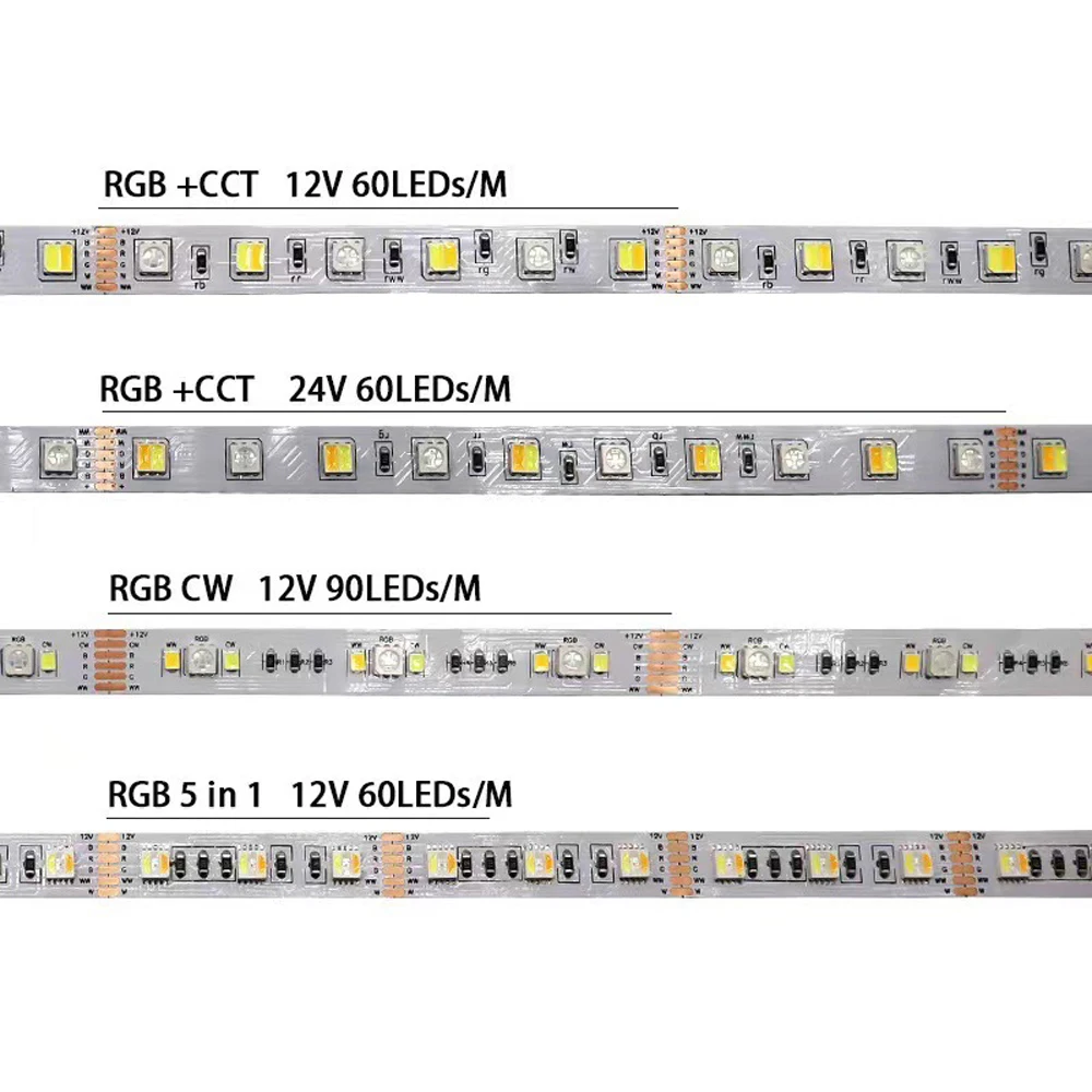 Chip de luces de tira LED RGB DC 12V 24V 60LED/m 5m 5050 RGBW RGBWW 4 en 1 RGBCCT IP20 IP65 IP67 cinta impermeable iluminación de cinta