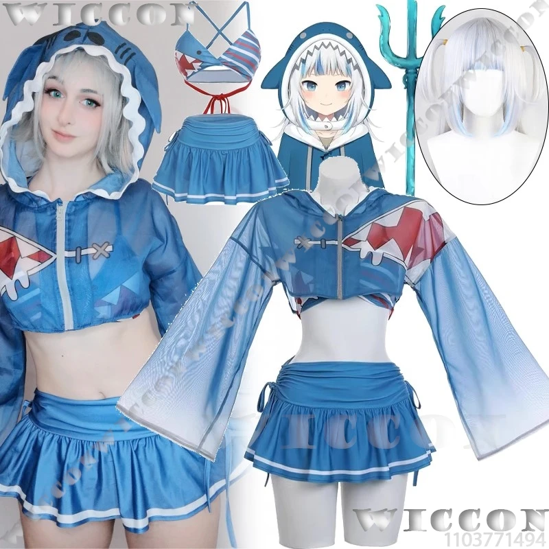 

Gawr Gura Shark Girl Hololive English -Myth- Goomba Anime Cosplay Summer Clothes Sexy Blue Set Women Outfit Halloween Customized