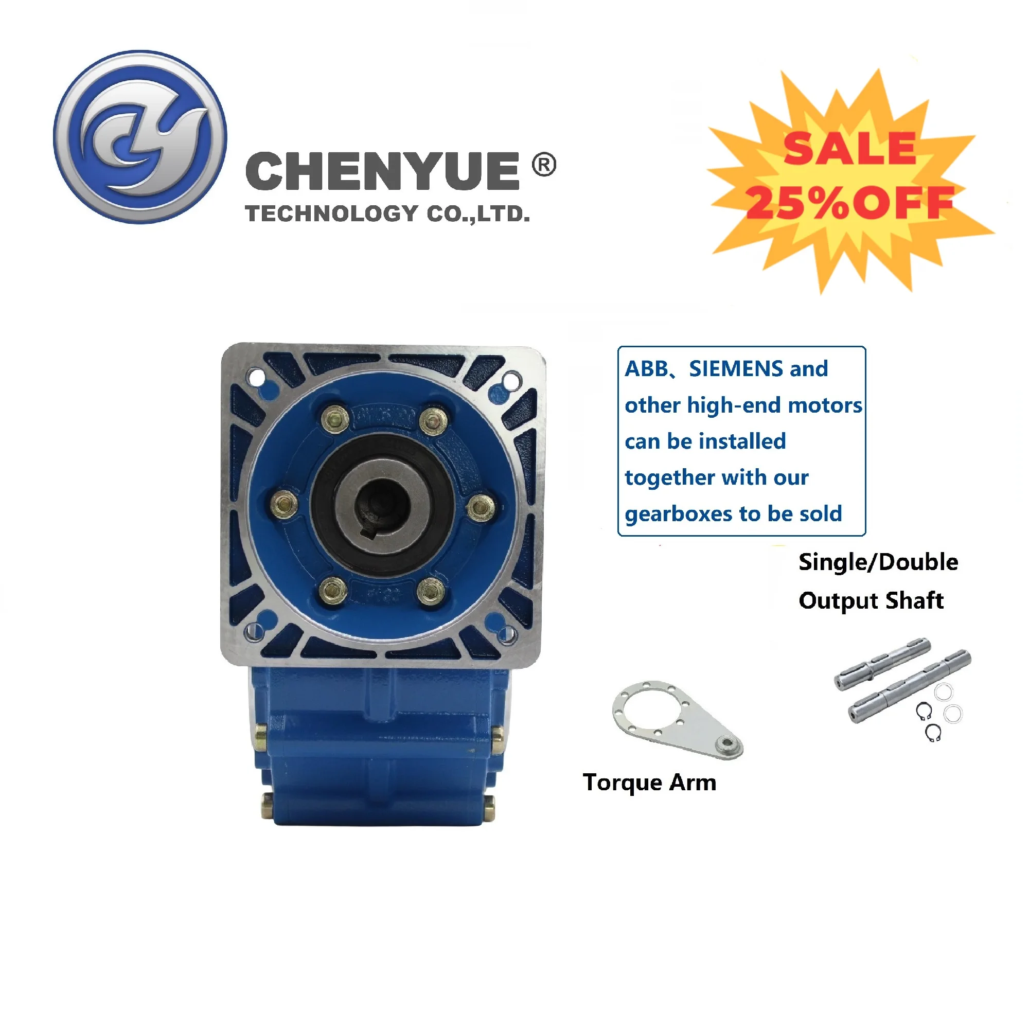 CHENYUE Large Output hole 25-50mm Worm Gearbox Speed reducer CYWF50 Input 22 Output 50mm Ratio 5:1/100:1  Servo /Stepper 3kW