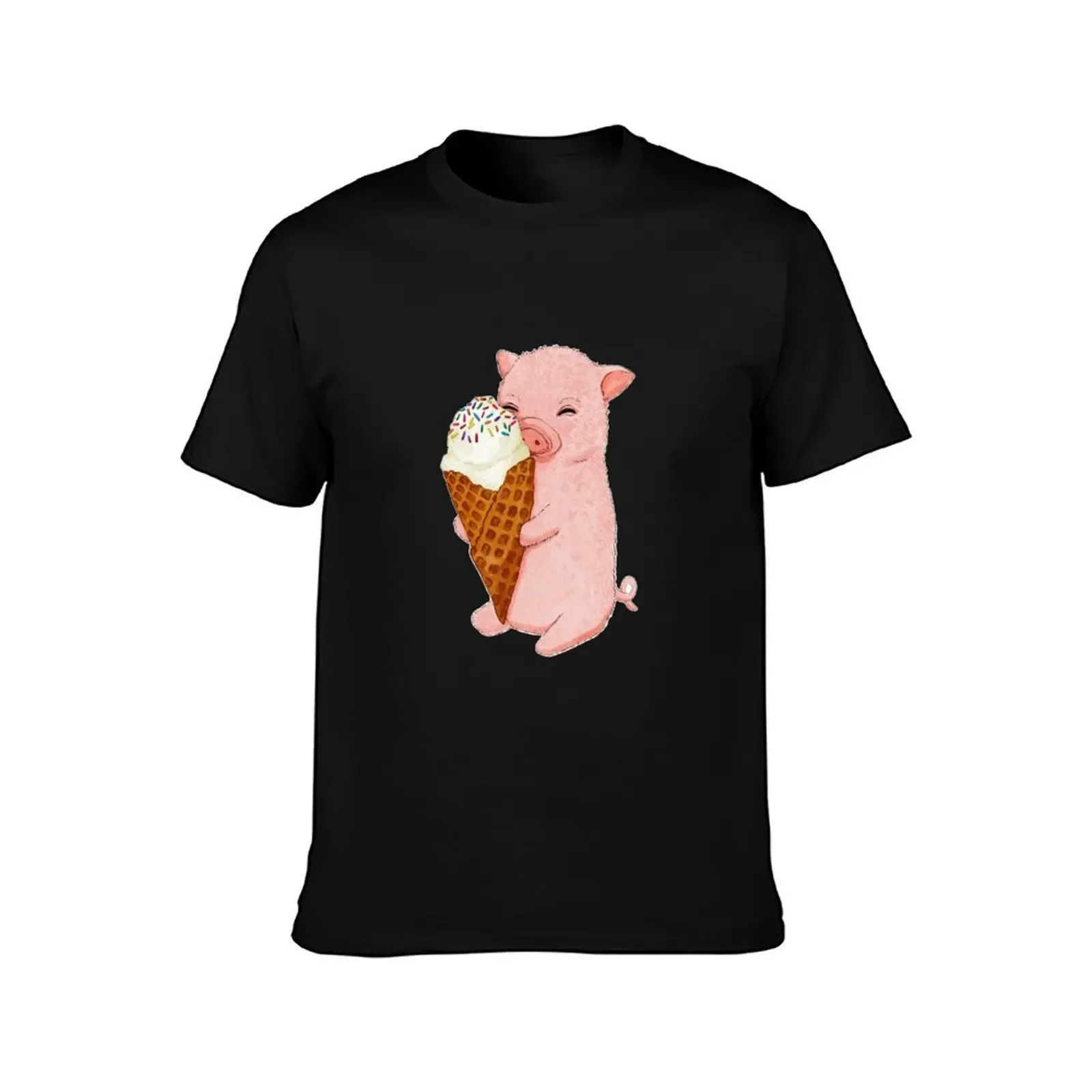 Baby Pig holding an Ice Cream T-Shirt anime tshirt graphic t shirt vintage oversized mens tall t shirts