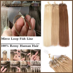Micro Loop Fishing Line Straight Hair Extension Mirco Beads Ring Fusion Keratin Invisible Remy Real Human Hair For Women 50g/Set