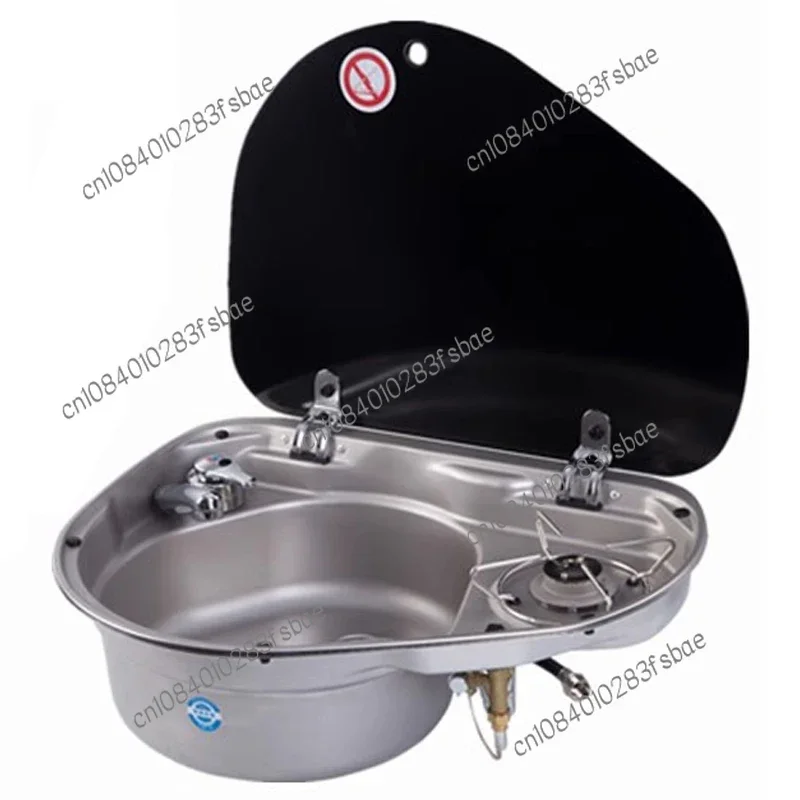 Stainless Steel 2-in-1 Water Tank Gas Stove for RVs and Yachts Gas Stove with Tempered Glass Cover and Water Basin