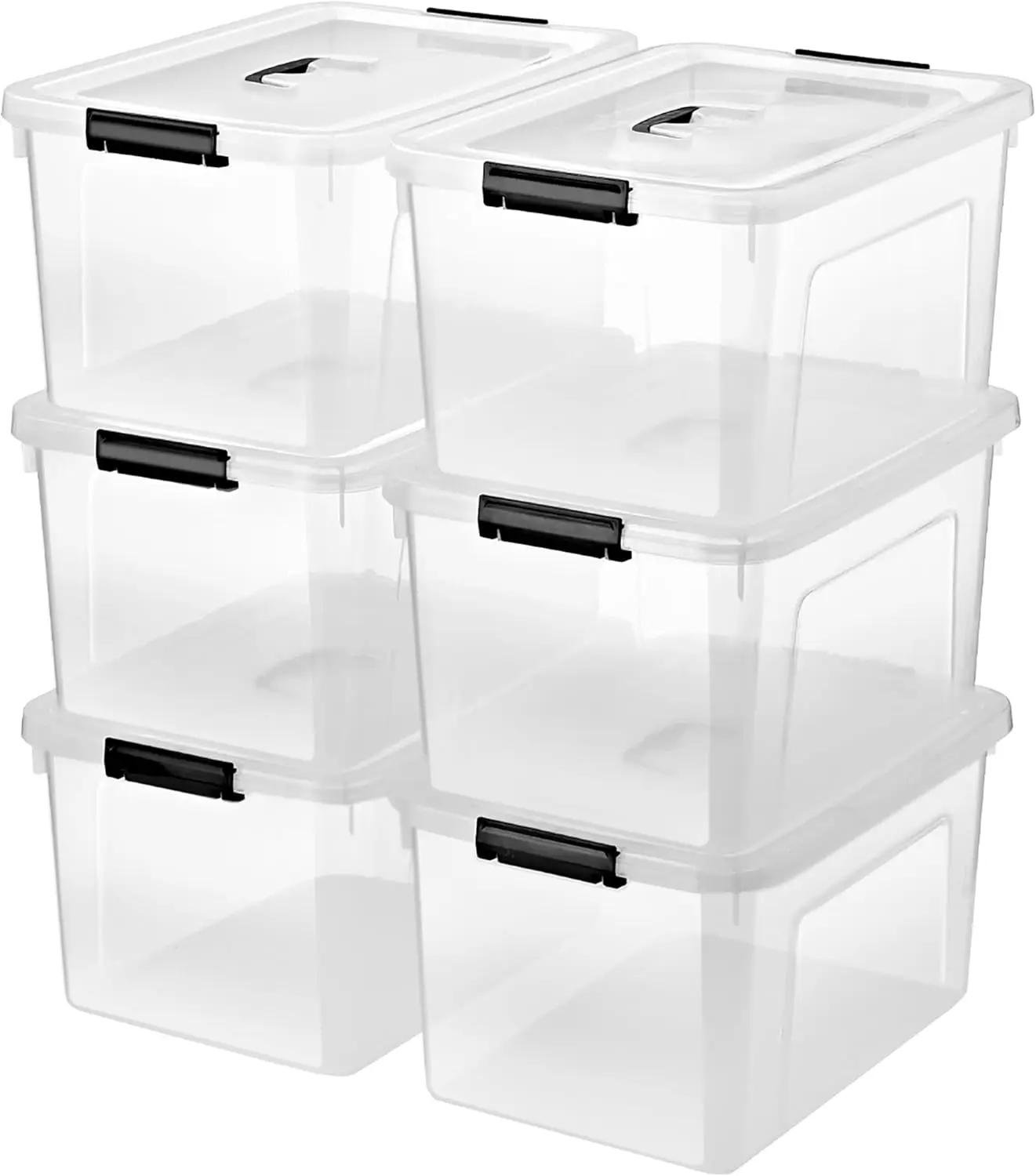 

6-Pack Clear Plastic Storage Bins with Lids, Stackable Organizing Boxes for Home and Garage