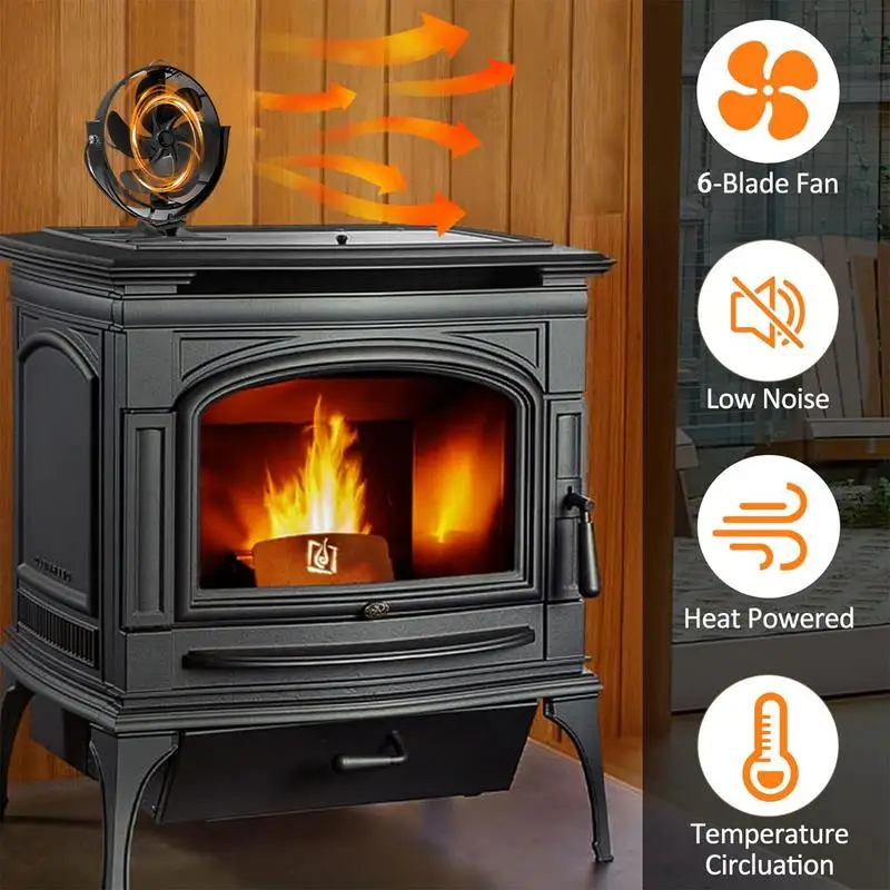Ventilador de chimenea alimentado por calor de 6 aspas con cubierta, ventilador termodinámico para otoño e invierno, quemadores de madera para