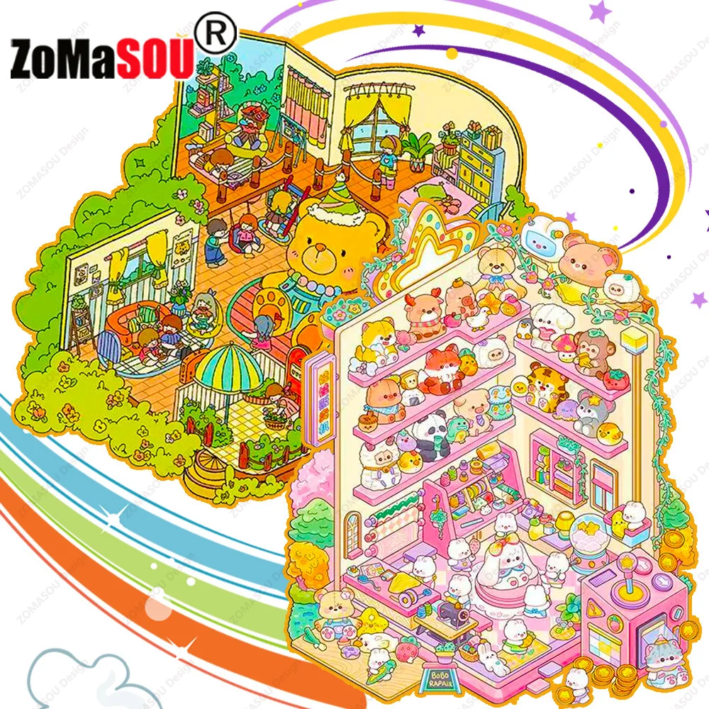 New Puzzle Plus Size Cartoon Toy House 2.5D DIY Landscape Sticker Pocket Cabin Scene Game Stickers Festival Gift for Kid Child