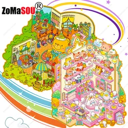 New Puzzle Plus Size Cartoon Toy House 2.5D DIY Landscape Sticker Pocket Cabin Scene Game Stickers Festival Gift for Kid Child