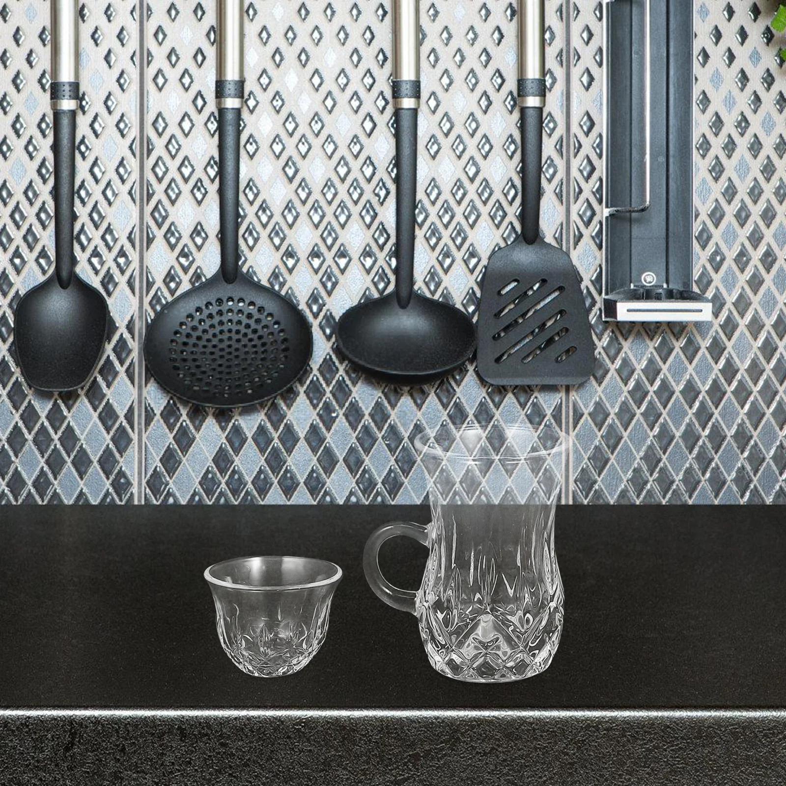 

Turkish Coffee Cups Glass Tea Cup Set Vintage Drinkware Clear Mugs with Saucer Small Tableware for Hot Beverages Latte Tea Glass