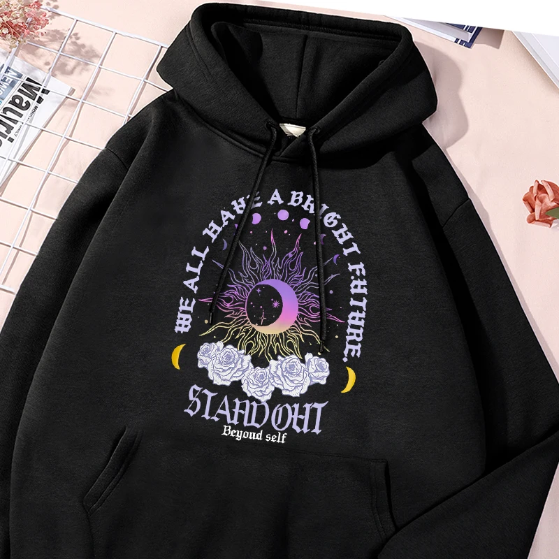 

We All Have A Bright Future Print Women Hoody Warm Fleece Sweatshirt Autumn Casual Comfy Hooded Fashion Oversize Sportswears