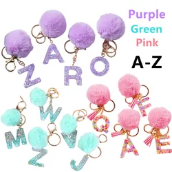Adorable Glitter Initial Keychain Sparkling Resin Alphabet Pendant With Fluffy Letter Charm For Girls Bags Backpacks Accessories
