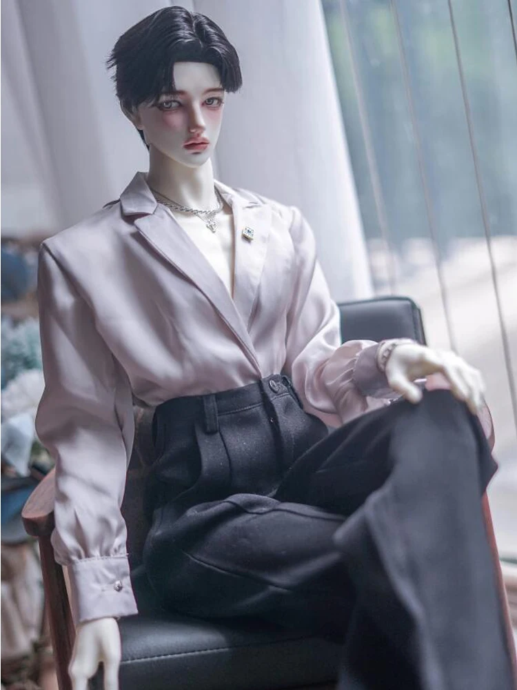 

D09-P137 детская игрушка ручной работы 1/4 дядя ID75 BJD кукольная одежда шелковая рубашка костюм воротник топ белый красный 1 шт.