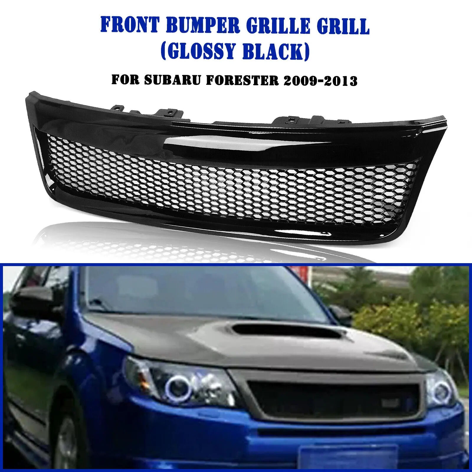 2009-2013 10 Gloss Black Car Front Bumprt Upper Grille Grill For Subaru Forester