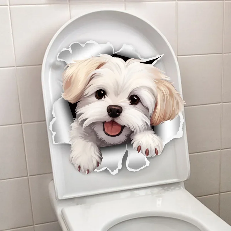 Cute Dog Toilet Stickers Bathroom Decoration Stickers Door Stickers Wall Sticker Waterproof Self-adhesive Decals 2025 Christmas