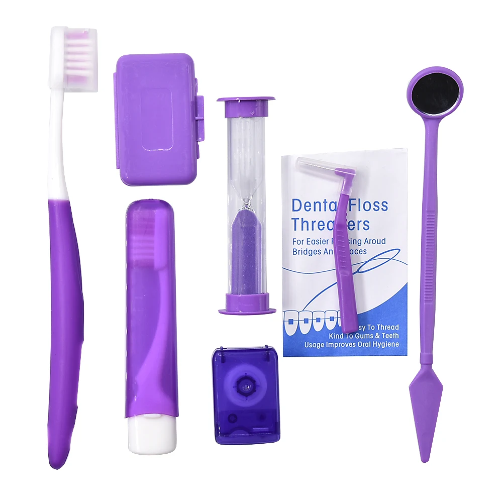 

8pcs/set Oral Care Travel Kit Interdental Brush Portable Orthodontic Toothbrush Set Dental Floss Mouth Mirror Tooth Wax