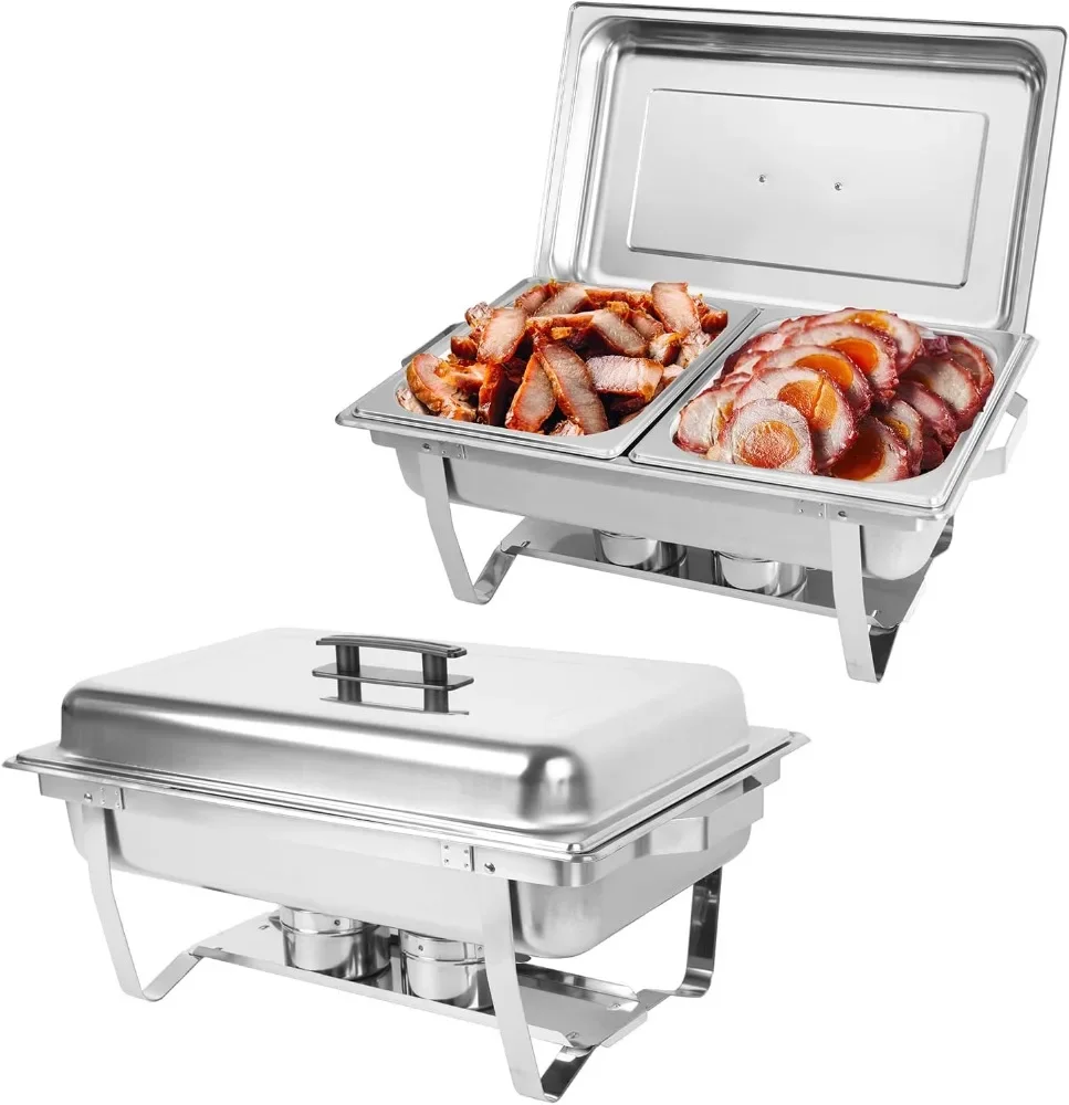 

Chafing Dish Buffet Set of 2, 8QT Stainless Steel Rectangular Chafers and Buffet Warmer Sets for Catering, Foldable Complete