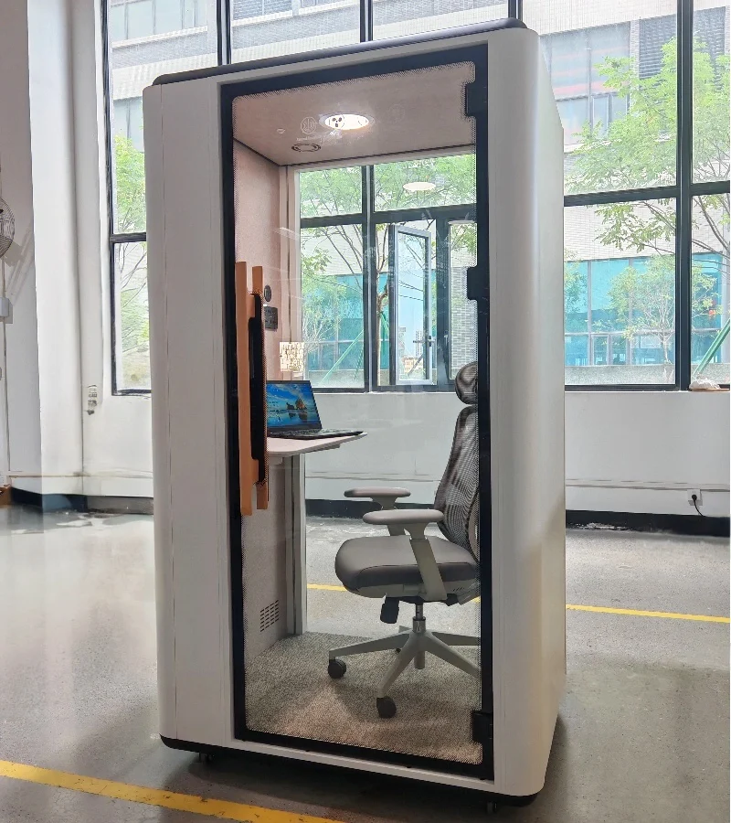 Modern Modular Soundproof Phone Booth 1250*990*2300mm with Adjustable Desk for Ergonomic Home Office and Library Study Room