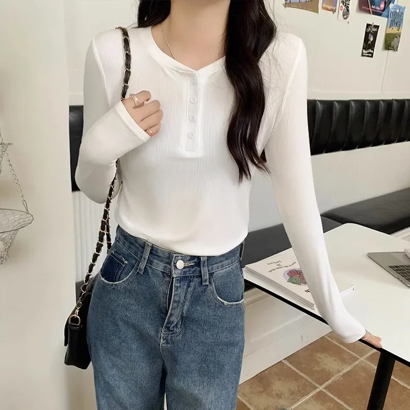 White Long Sleeve T-shirt Women's Autumn and Winter Design Small and Narrow Tailored Western Style Bottom Shirt Top