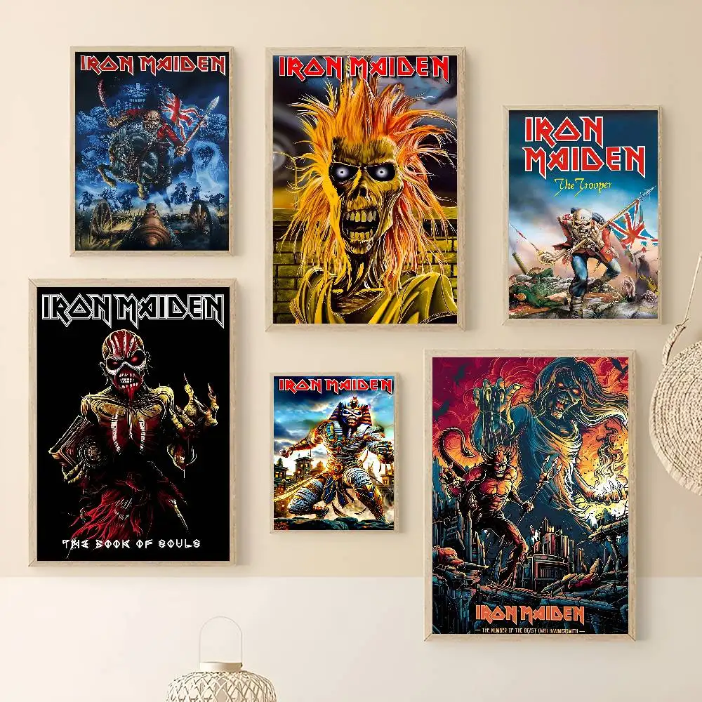 ملصقات كلاسيكية عتيقة من Band I-Iron M-Maiden مطبوعة بالورق الأبيض ملصقات فنية لديكور غرفة Kawaii #4