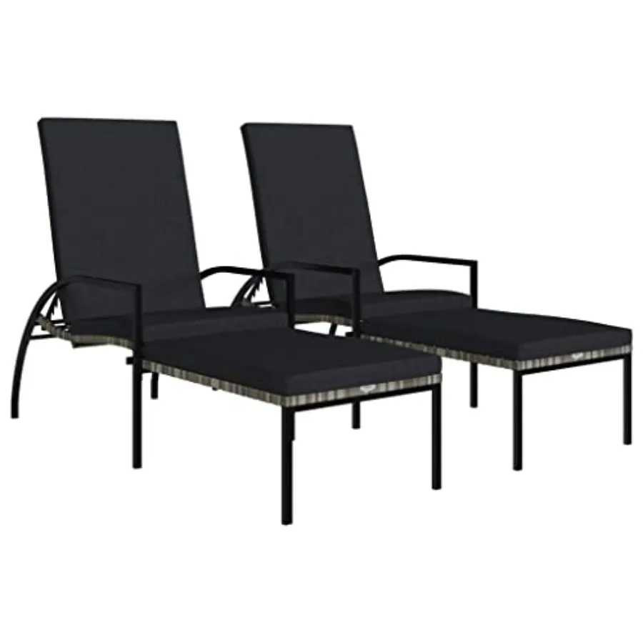 Outdoor Sun Loungers with Footrest Set of 2 in Gray Color Featuring PE Rattan Material and Adjustable Backrest for Relaxation i