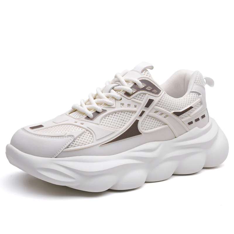 

Лето-Осенняя дышащая сетчатая обувь для мужчин, модные повседневные новые кроссовки на платформе, мужские однотонные спортивные кроссовки для бега, мужские