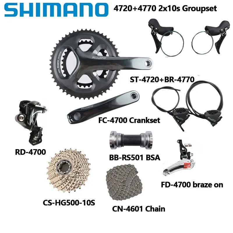 

Shimano Tiagra 4700 2x10s Hydraulic Set 165/170/172.5/175mm Crankset ST-4720 BR-4770 HG500 Cassette Chain Road Bike Groupset