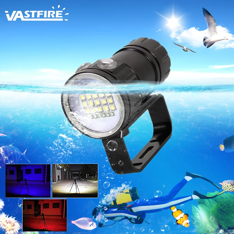 10000LM White&Red&Blue COB 27 LED LED Diving Flashlight Underwater 100m IPX8 Photography Video Fill Lights Scuba Diving Lantern