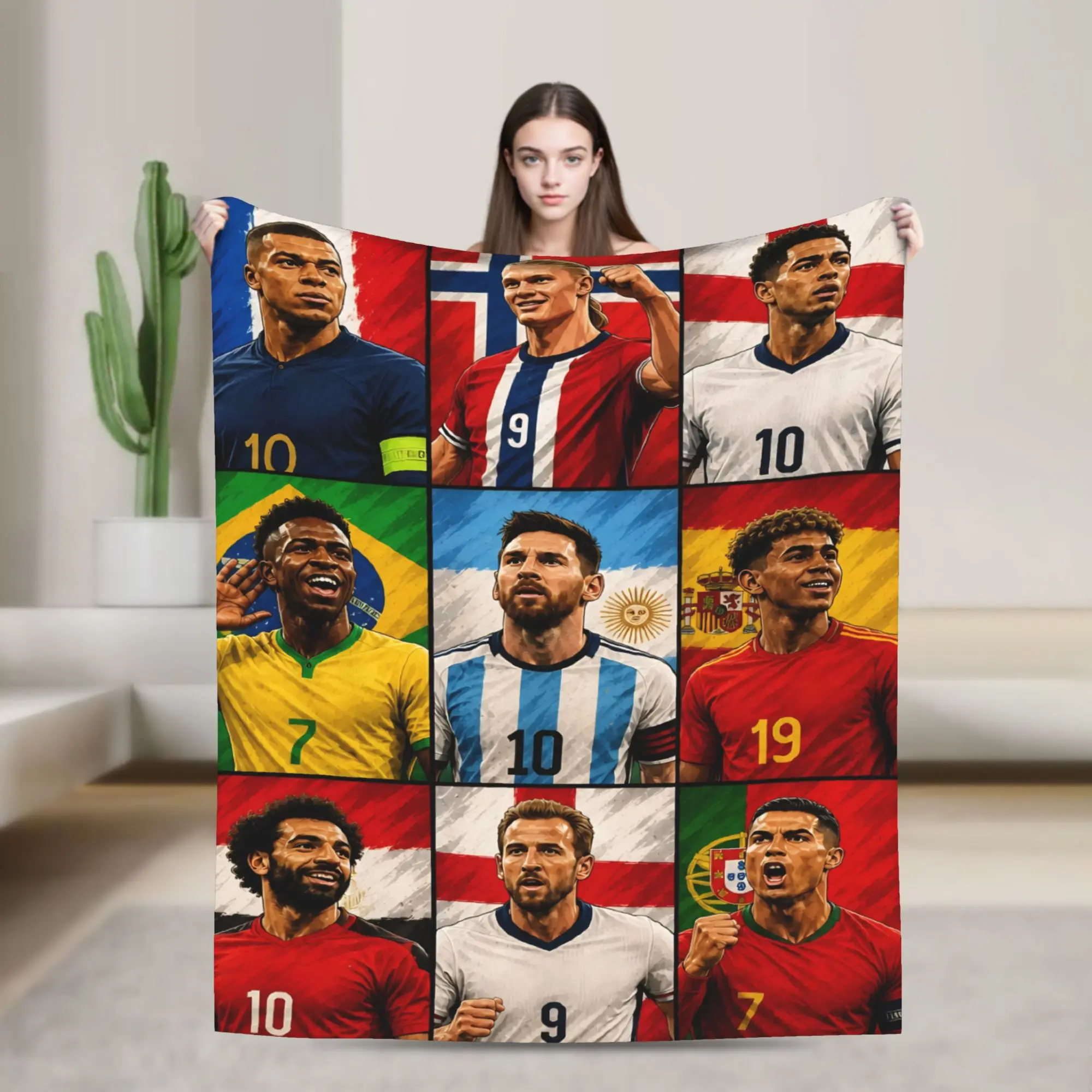 Poster of Football Stars Soccer Player Blankets  Flannel Awesome Soft Throw Blanket for Home Restaurant Summer