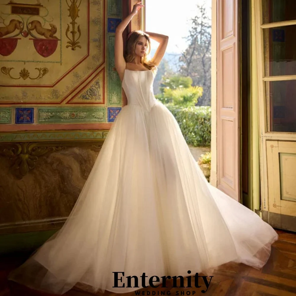 

Customized Zipper Wedding Dresses Elegant Boat-neck Sleeveless For Women Charming Simple Tulle Bridal Gowns Vestidos De Novia