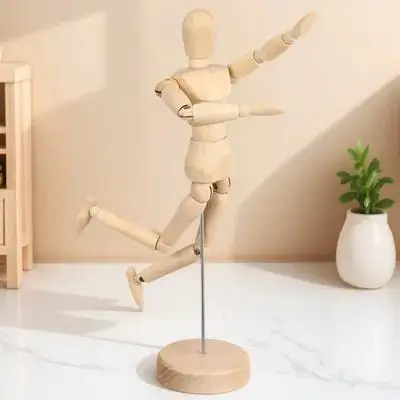 

Hand Carving Art Wooden Figure Drawing Lotus Tree Small Mannequin Figures