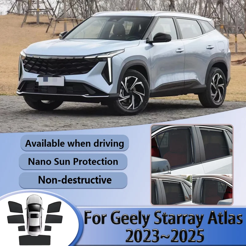 

Для Geely Starray Atlas Boyue L FX11 2023 2024 2025 автомобильный магнитный солнцезащитный козырек, сетчатый козырек, оконные шторы, аксессуары для штор конфиденциальности