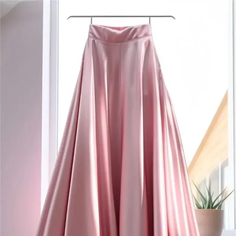 New French High End Elegant Skirt Women Satin Solid Color High Waist Fashion A-line Party Skirts Spring Summer Women's Clothing