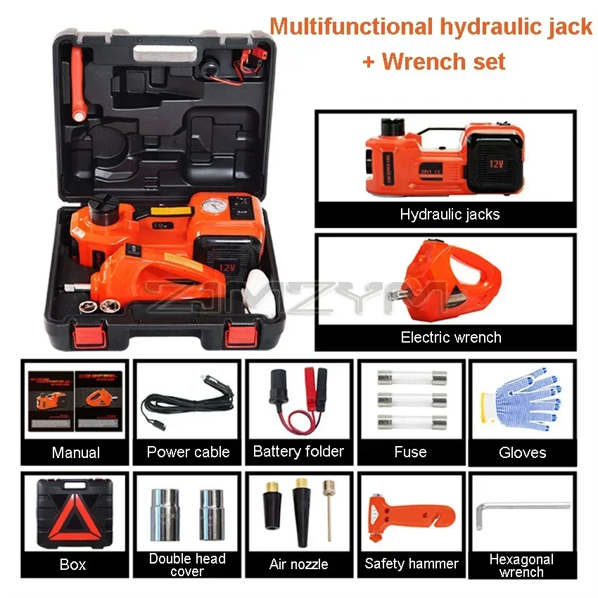 5Ton 4 in 1 Car Floor Jack Electric Hydraulic Car Jack 12V with Inflator Pump LED Light for Car Truck Tire Repair Tool