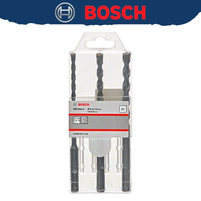 BOSCH 2608579118 SDS-Plus-1 Hammer Drill Bit Set 3Piece 6/8/10mm Masonry Concrete Drill Tool Attachment High Quality