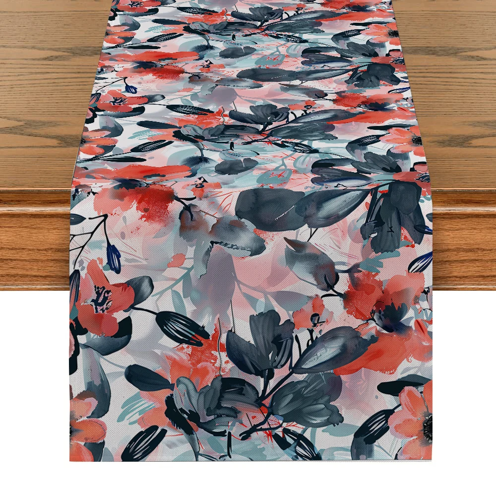 

Watercolor Tropical Plants and Flowers Table Runners Dresser Table Decor Farmhouse Dining Table Runner Holiday Party Decoration