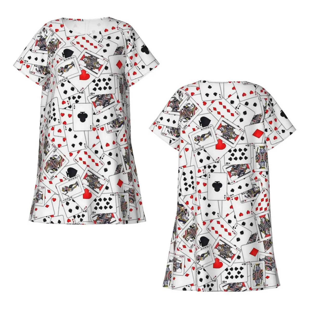 Custom Playing Cards Short Sleeves Nightdress For Sleeping Sleepshirts Women Short Sleeve Nightgowns Soft Pajama Dress