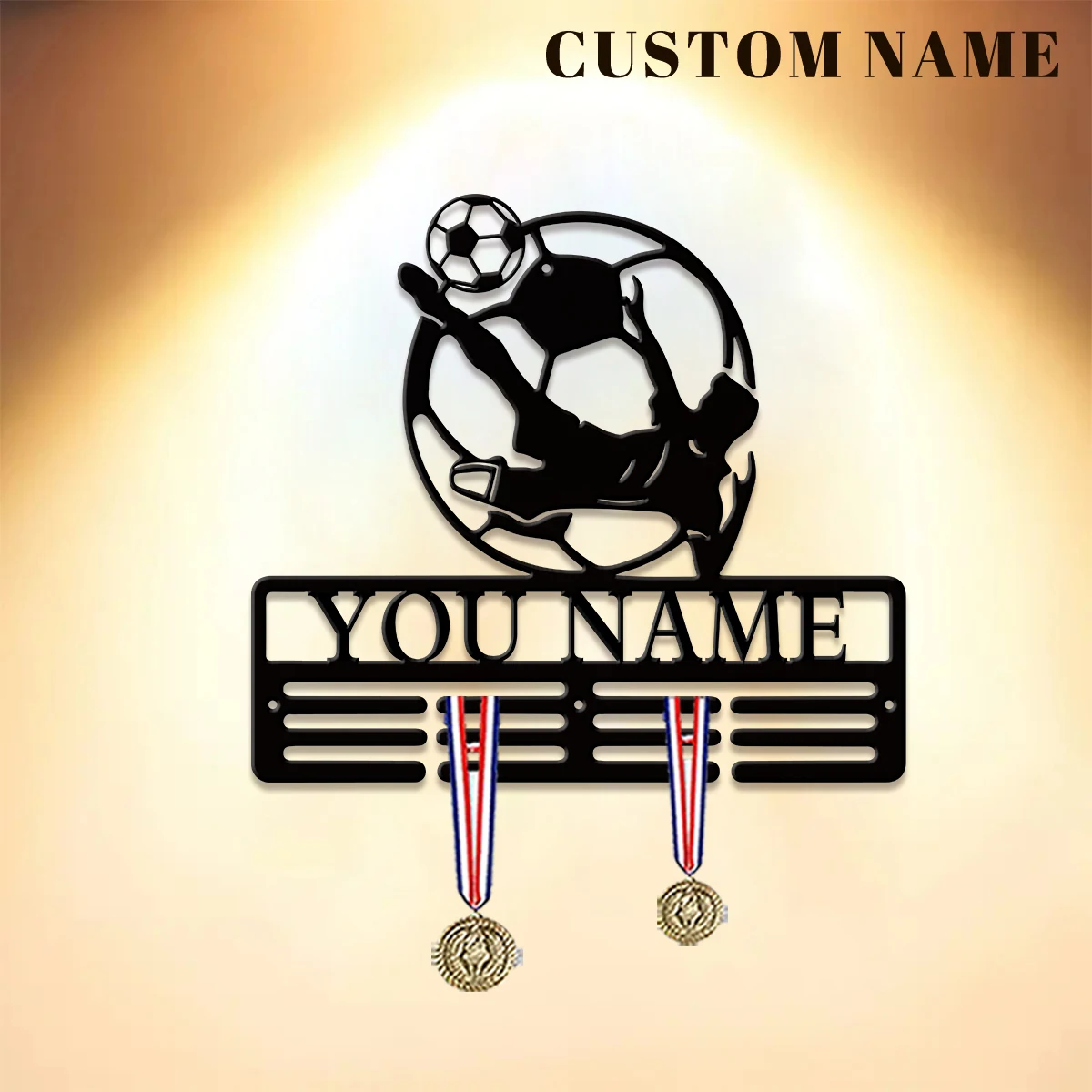 1pc Custom Soccer Metal Medal Hanger Holder,Personalized Football Number Medal Display Rack for Sports Awards,Home Decor Gift