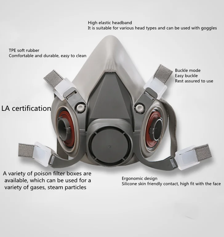 6200 Half Face Mask Industrial Gas Mask Painting Spraying Fits for 2091/6001 Series Filters Rubber Respirator Dust Mask Body