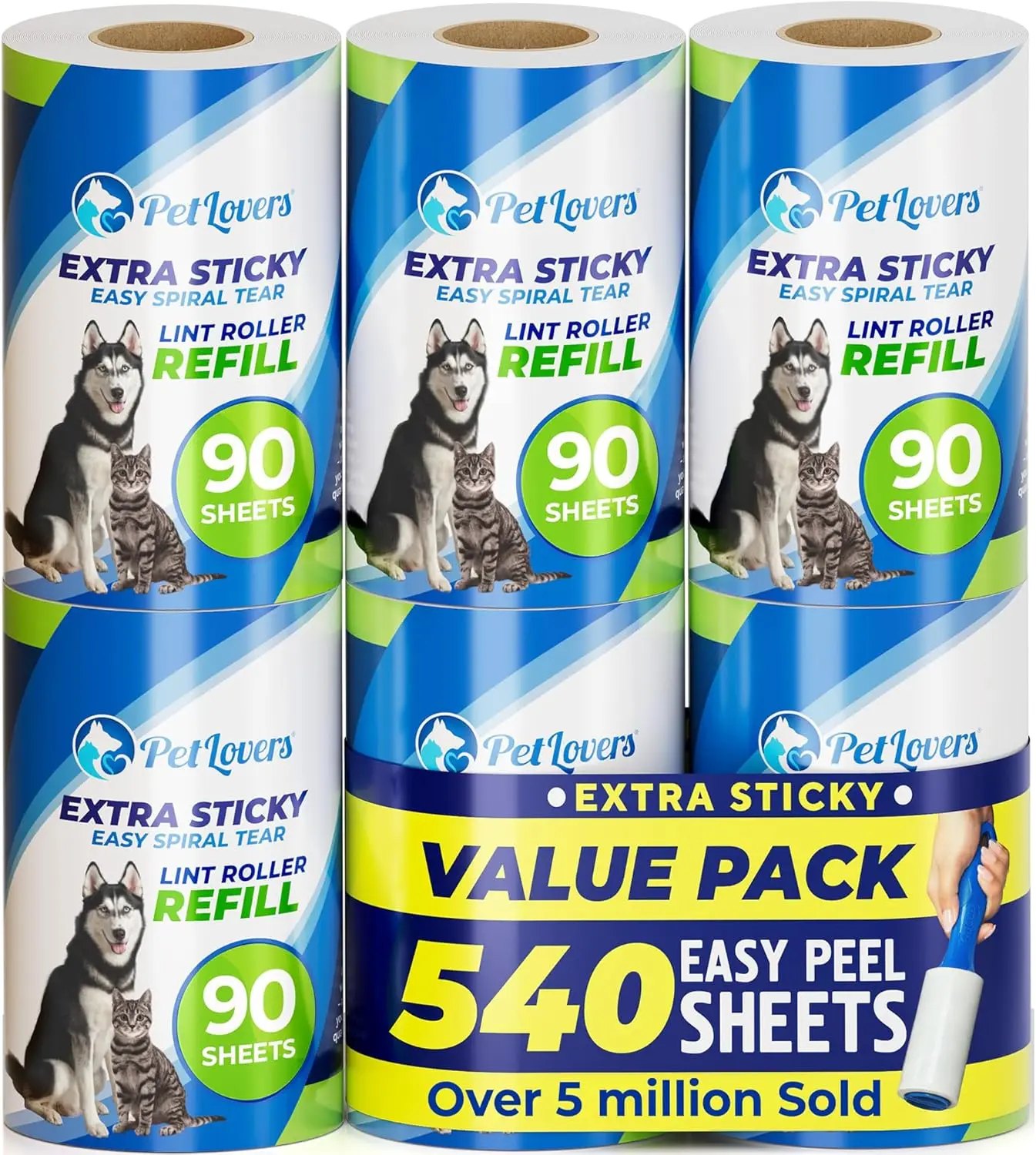 

Extra Sticky Lint Roller Refills, 6-Pack with 90 Sheets Each, Total 540 Sheets