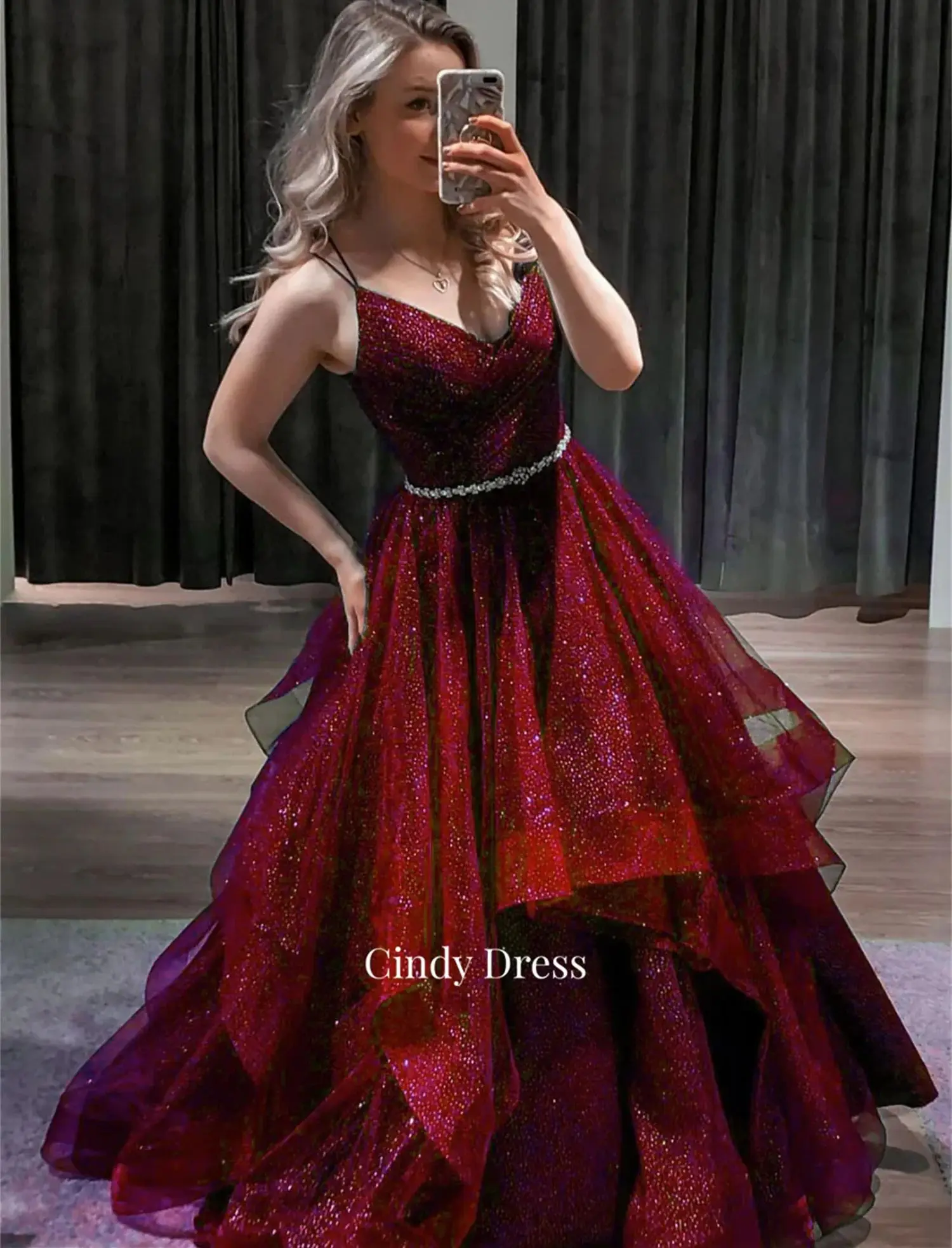 Cindy Shiny Multi-layer Black V-neck Saudi Evening Dresses 2024 Wedding Dress Women Elegant Party Robe De Soiree Femmes Formal