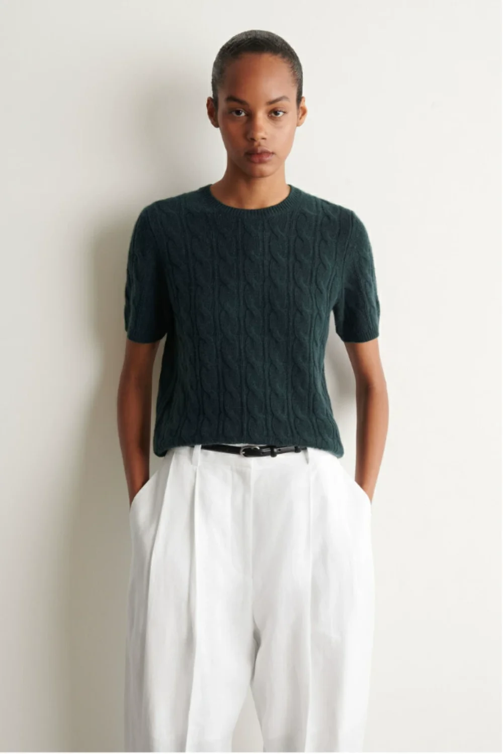 XIMIAN APPAREL 2026 YAZHIMEI traf Cos autumn New Style of Ladies' Standard style dark green twisted knitted wool blend T-shirt