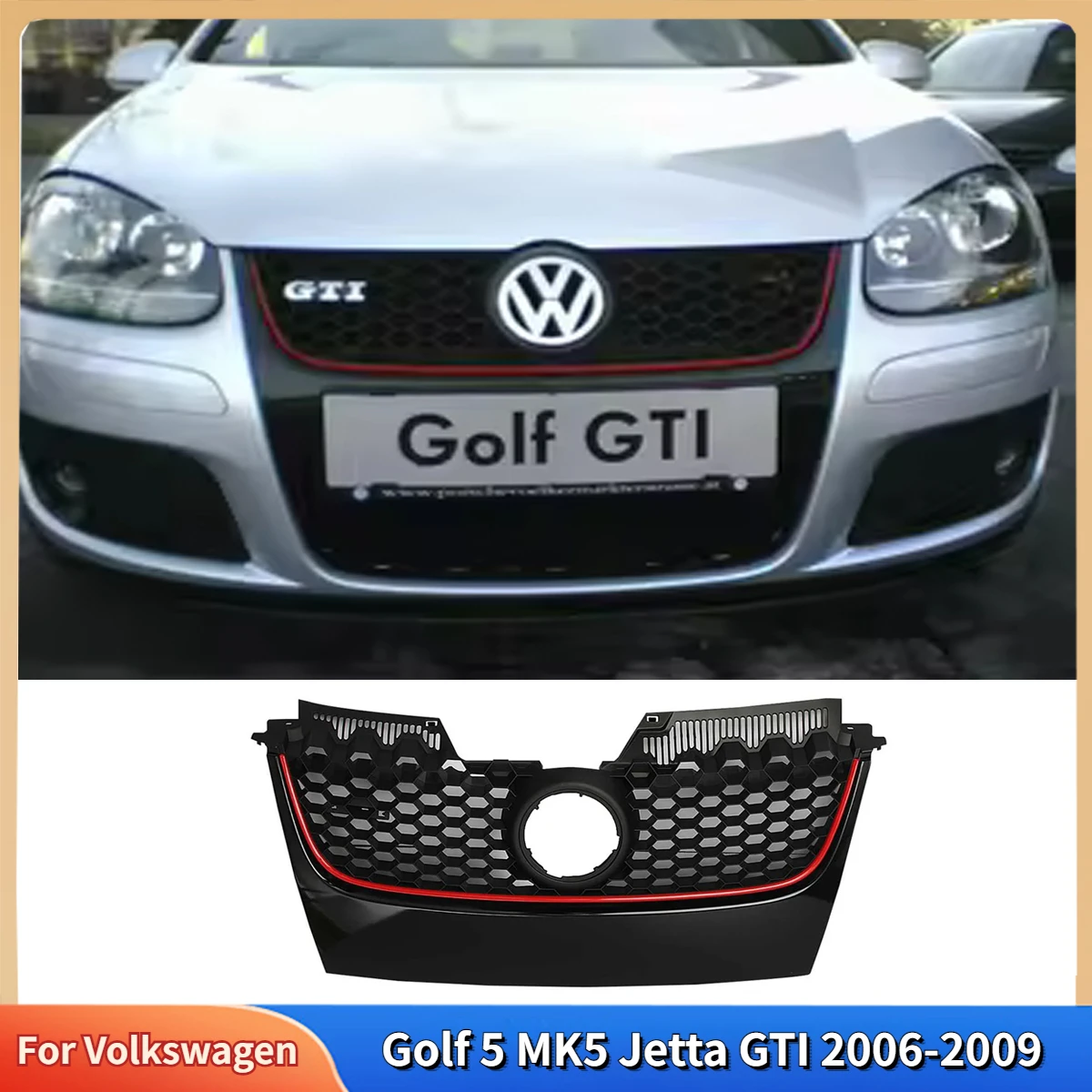 For Volkswagen Golf 5 MK5 Jetta GTI 2006-2009 Car Honeycomb Mesh Front Bumper Grills Upper Center Grille Racing Grill Auto Parts