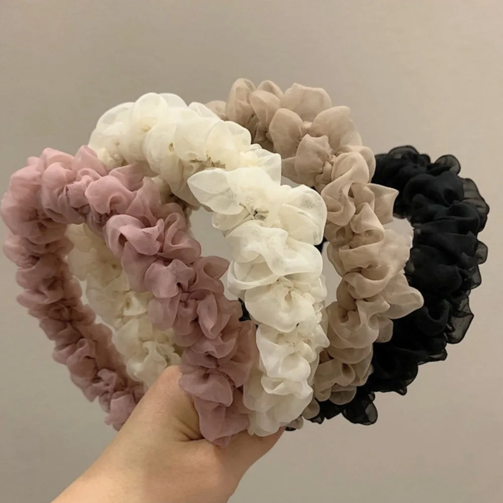

Portable Cloth Trendy Pleated Headbands Solid Color Simple Elegant Ruffle Hairband Headwear