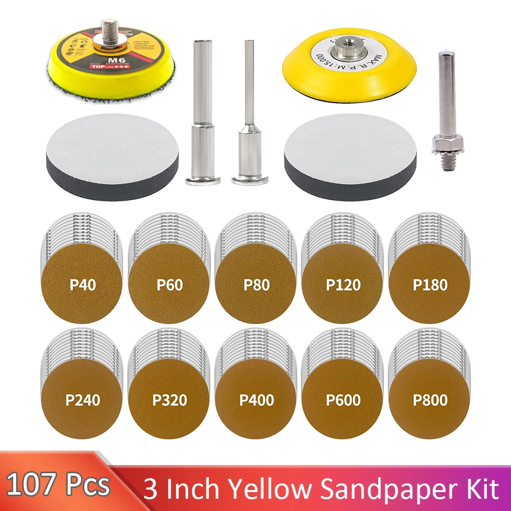 3 Cal 107 szt. Tarcze szlifierskie haczyk i pętelka papier ścierny szlifierka do wiertarki zestaw do polerowania zestaw do polerowania do obróbki drewna samochodowego