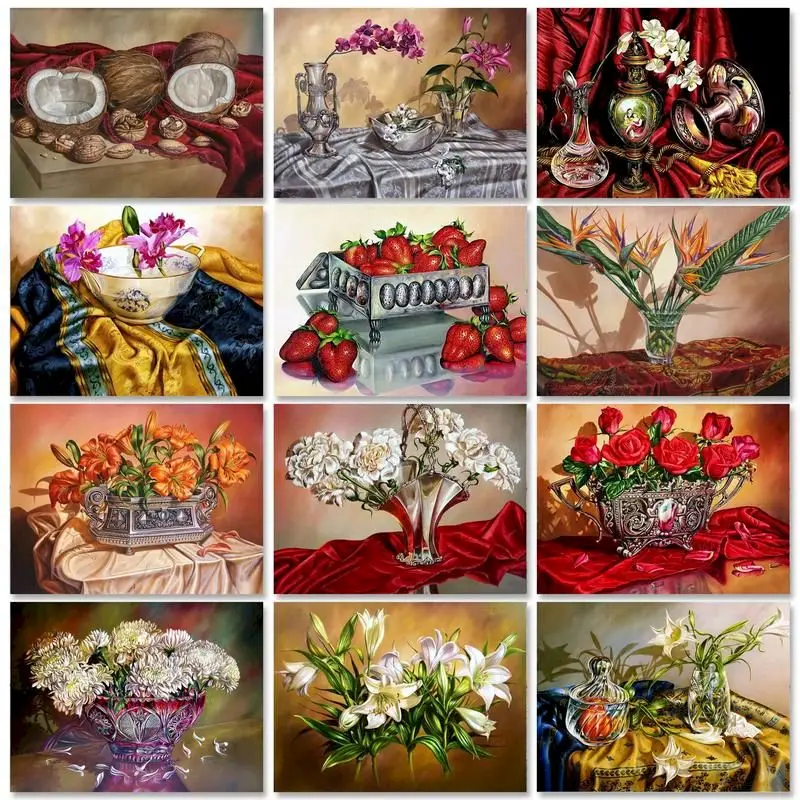 

GATYZTORY Modern Painting By Numbers With Frame Classic Flowers Vase Canvas Painting For Adults Drawing By Numbers Picture Paint