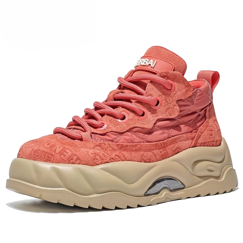 

Fashion Couple Sneakers Height-increasing Shoes for Men's Genuine Leather Casual Comfortable Breathable Thick Bottom Board Shoes