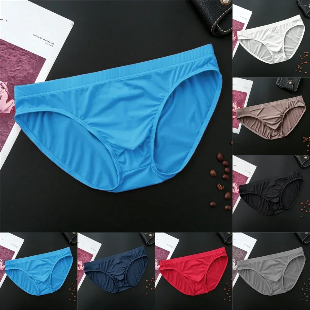 1* Sexy Men's Briefs Seamless U-Convex Pouch Underwear Ice Silk Low-Waist Panties Underpants Breathable Solid Color Lingerie