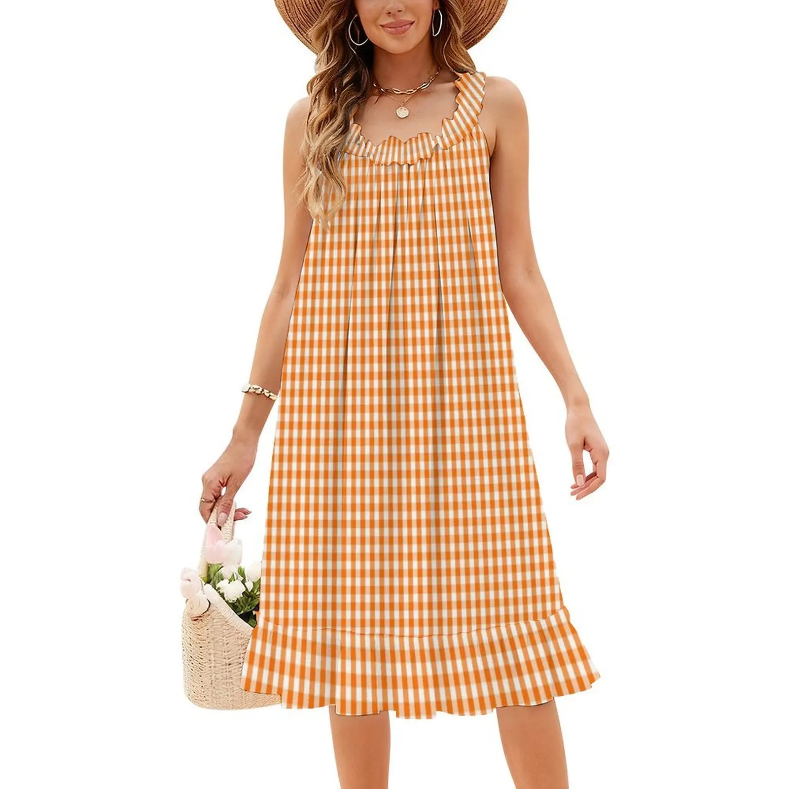 فستان كاجوال على الطراز الكوري باللون البرتقالي والأبيض على شكل قرع داكن للنساء فساتين مكتب يومية بسيطة للسيدات داكنة #4