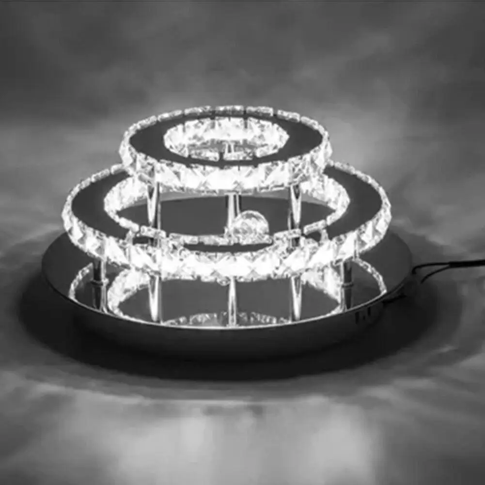 36W Modern LED Clear Crystal Chandelier Round Ceiling Light Flush Mount Pendant Lighting Fixture