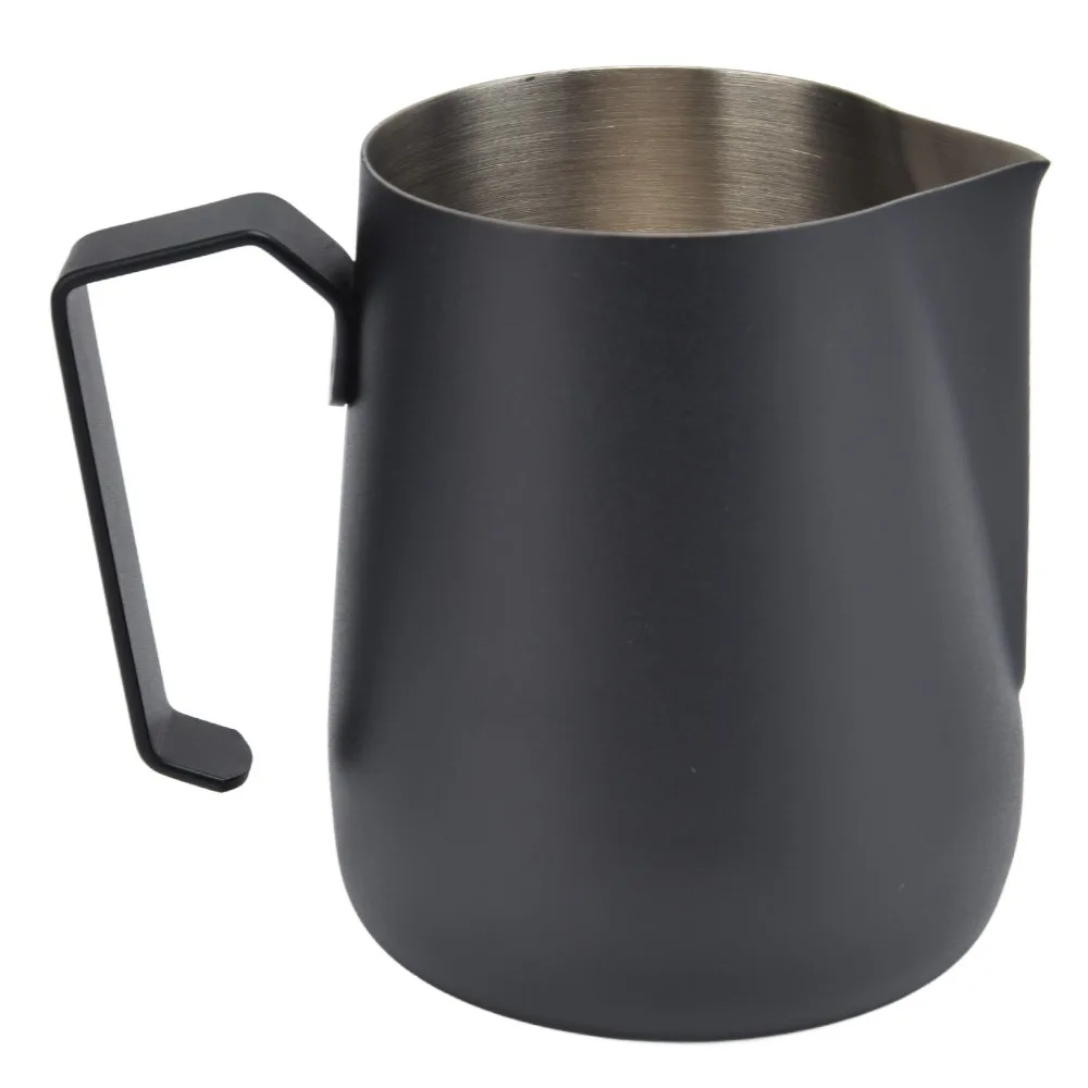 450ml Capacity Milk Frothing Pitcher Pointed Spout Stainless Steel Frothing Pitcher Thickened Wall Black/White Finish